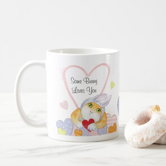 Some Bunny Loves You Cute Watercolor Coffee Mug (With Donut)