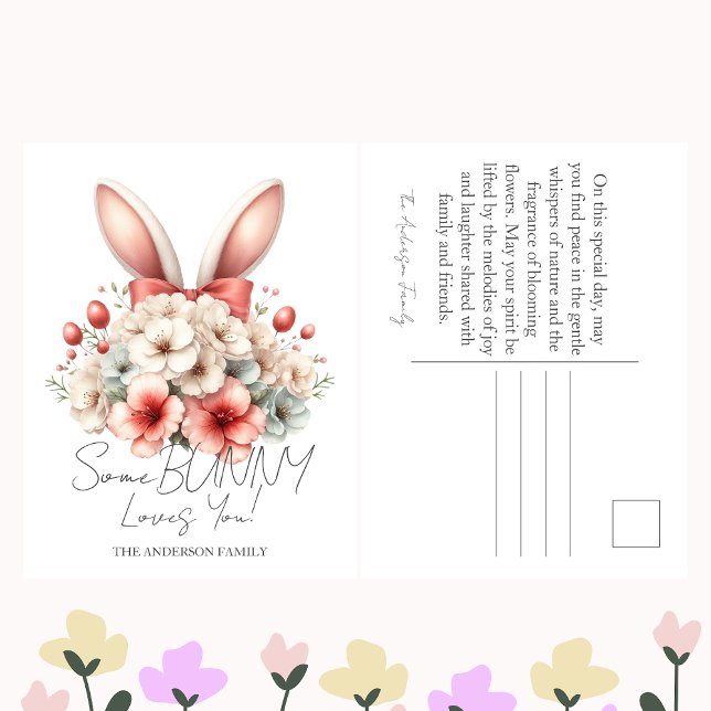 Some Bunny Loves You Floral Easter Rabbit Ears  Holiday Postcard (Creator Uploaded)