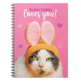 Some Bunny Loves You Funny Cat in Bunny Ears Notebook