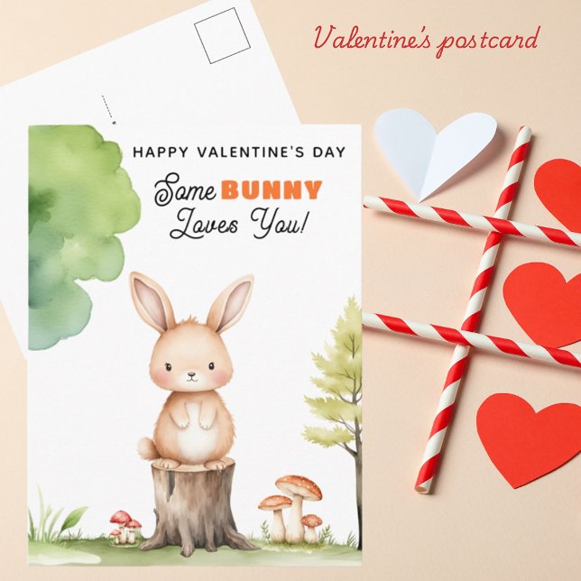 Some BUNNY loves you! Kids Happy Valentine's Day Holiday Postcard (Creator Uploaded)
