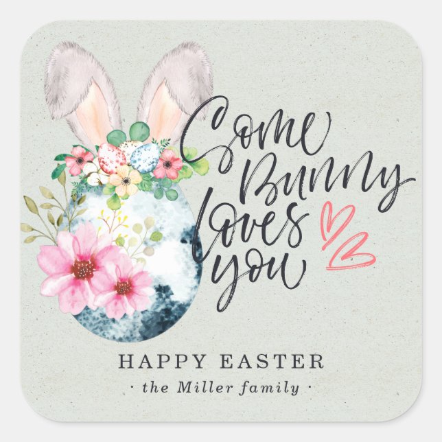 Some Bunny Loves You | Speckled Egg Easter Square Sticker (Front)