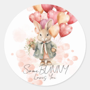 Some Bunny Loves You Valentines Girly Red Heart Classic Round Sticker