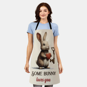 Some Bunny Loves You Vintage With Heart Key Apron
