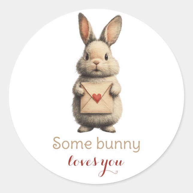 Some Bunny Loves You with Love Letter Classic Round Sticker (Front)