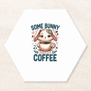 Some Bunny Needs Coffee Lover Cute Rabbit Easter Paper Coaster