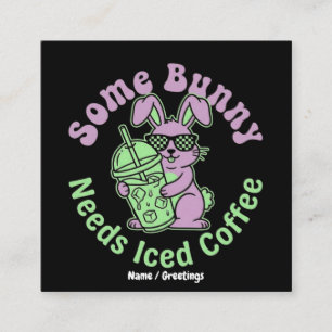 Some Bunny Needs Iced Coffee Retro Spring Easter  Square Business Card