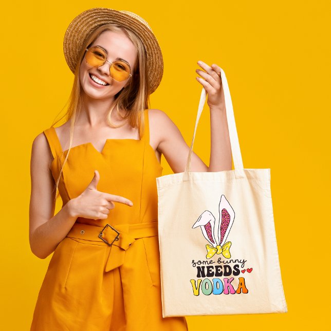 Some Bunny Needs Vodka Funny Cute Easter Bunny Tote Bag (Creator Uploaded)