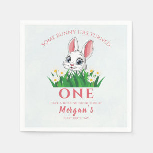 Some Bunny One Cute Rabbit Girls 1st Birthday Napkin