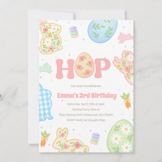 Some Bunny Pastel Floral 3rd Birthday Invitation