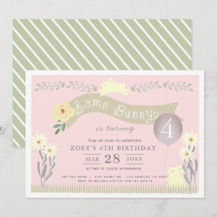 Some Bunny Pastel Pink Girl Birthday Invitation