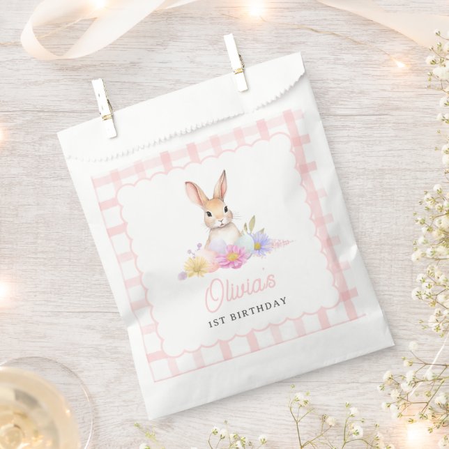 Some Bunny Pastel Spring Pink Gingham 1st Birthday Favour Bags (Clipped)