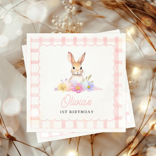 Some Bunny Pastel Spring Pink Gingham 1st Birthday Napkin