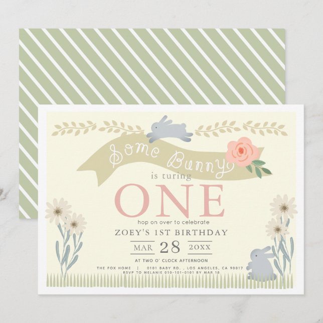 Some Bunny Pastel Yellow 1st Birthday Invitation (Front/Back)
