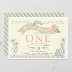 Some Bunny Pastel Yellow 1st Birthday Invitation