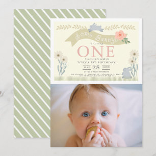 Some Bunny Pastel Yellow Photo 1st Birthday Invitation