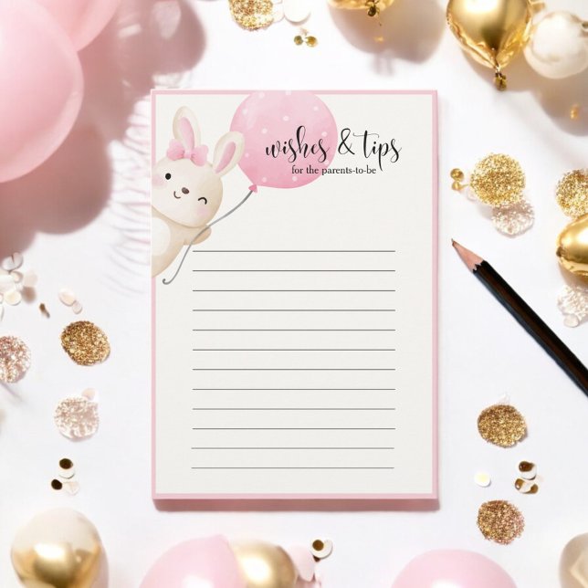 Some Bunny Pink Balloon Wishes & Tips Baby Shower Advice Card (Creator Uploaded)