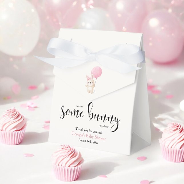 Some Bunny Pink Bow Balloon Bunny Baby Shower Favour Box (Creator Uploaded)