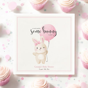 Some Bunny Pink Bow Balloon Bunny Baby Shower Napkin