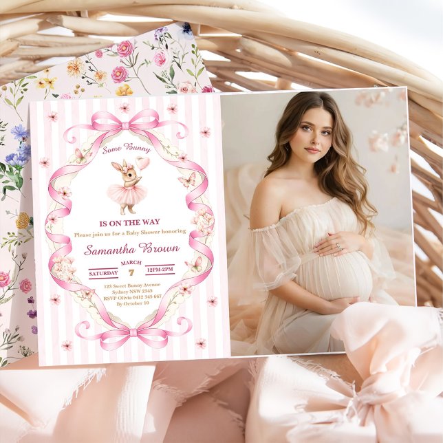 Some Bunny Pink Bow Gingham Baby Shower Invitation (Creator Uploaded)