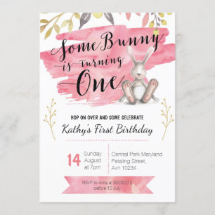 Some Bunny Pink First Birthday Invitation