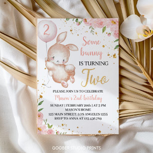 Some Bunny Pink Floral Birthday Party Invitation