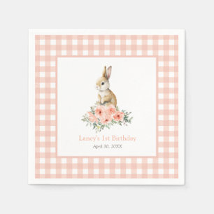 Some Bunny Pink Floral Girl Birthday Napkin