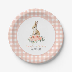 Some Bunny Pink Floral Girl Birthday Paper Plate