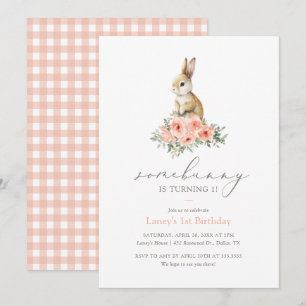 Some Bunny Pink Floral Girl Birthday Party Invitation