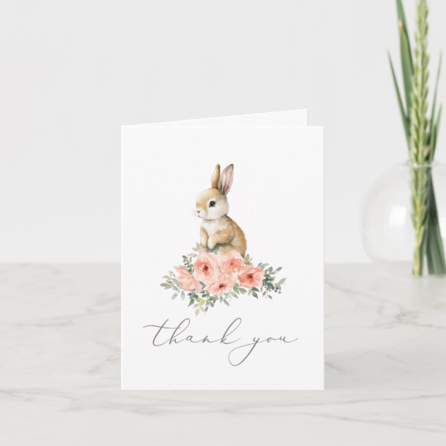 Some Bunny Pink Floral Girl Birthday Party Thank You Card (Front)