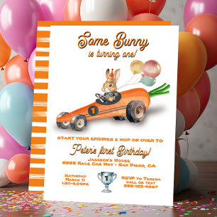 Some Bunny Race Car Easter Spring Birthday Invitation