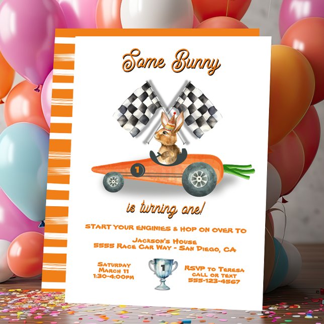 Some Bunny Race Car Easter Spring Birthday  Invitation (Creator Uploaded)