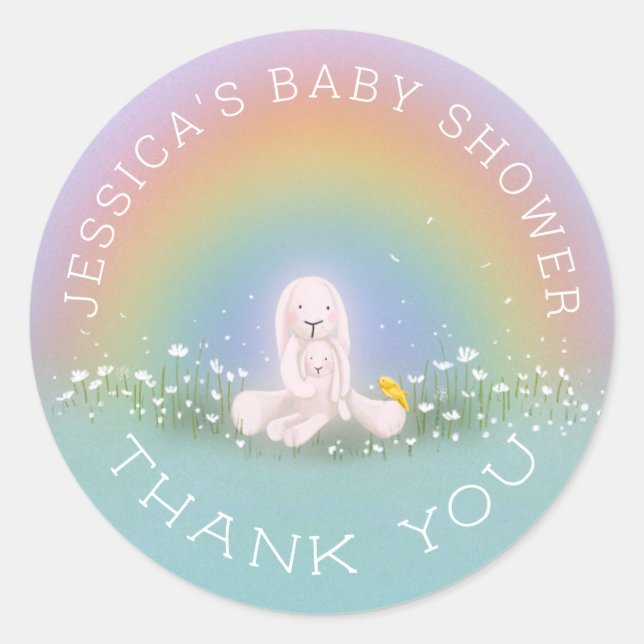 Some Bunny Rainbow Baby Shower Thank You Classic Round Sticker (Front)