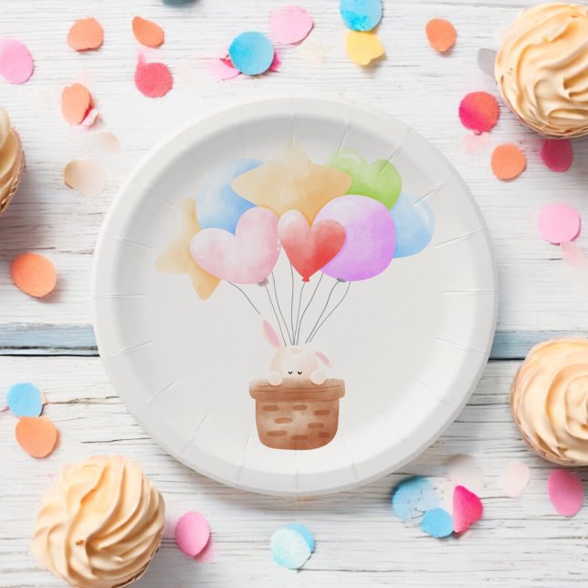 Some Bunny Rainbow Balloon Bunch Baby Shower Paper Plate (Creator Uploaded)