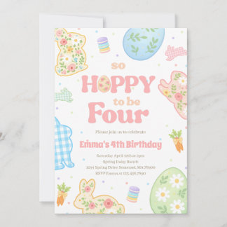 Some Bunny So Hoppy To Be Four Pastel Birthday Invitation