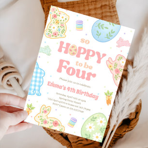 Some Bunny So Hoppy To Be Four Pastel Birthday Invitation
