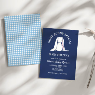 Some Bunny Special blue gingham Baby Shower Invitation