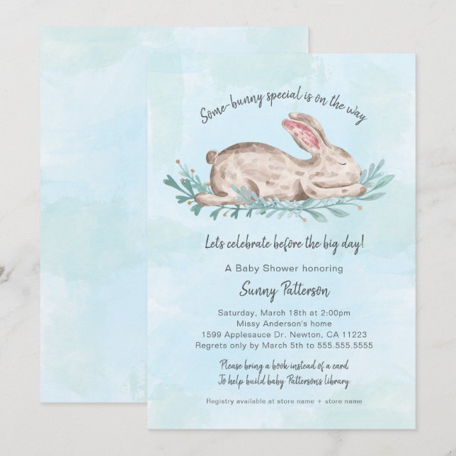 Some-bunny special book baby shower for boy invitation (Front/Back)