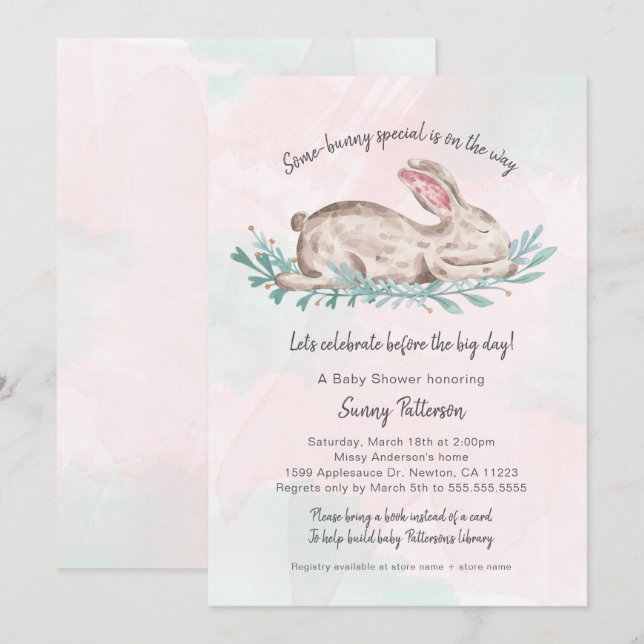Some-bunny special book baby shower for girl invitation (Front/Back)