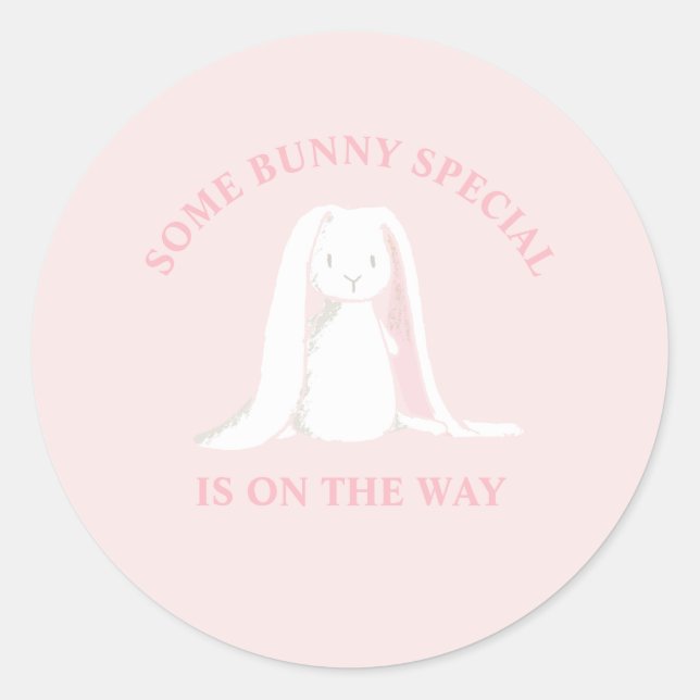 Some Bunny Special is on the way Baby Shower Classic Round Sticker (Front)
