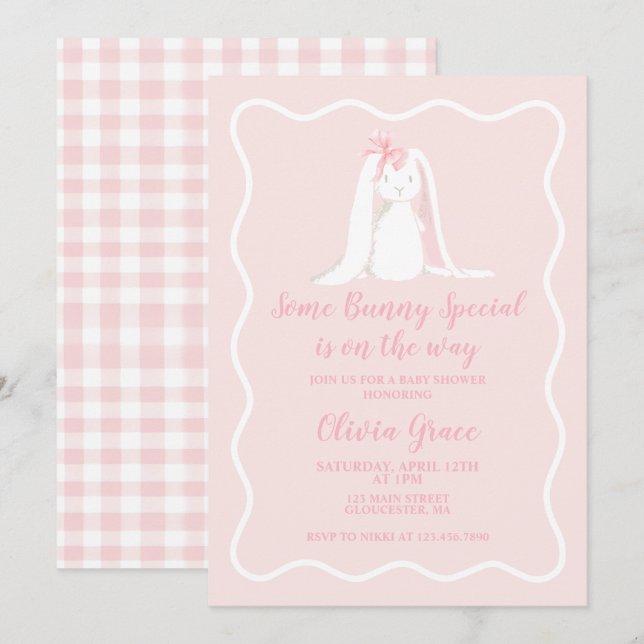 Some Bunny Special Pink Gingham Baby Shower Invitation (Front/Back)