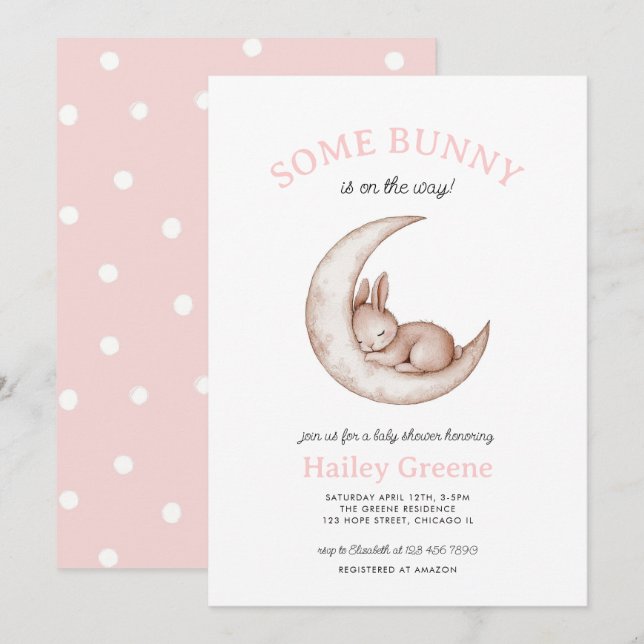 Some Bunny Spring Easter Pink Girl Baby Shower Invitation (Front/Back)
