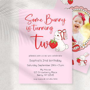 Some Bunny Strawberry 2nd Birthday Photo Invitation