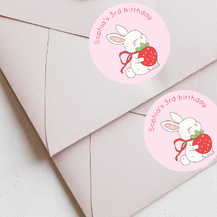 Some Bunny Strawberry Birthday Classic Round Sticker