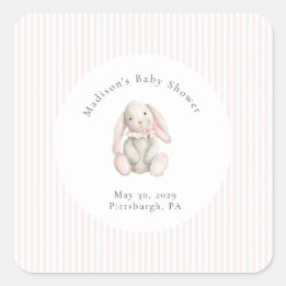 Some Bunny Sweet Pink Baby Shower Square Sticker