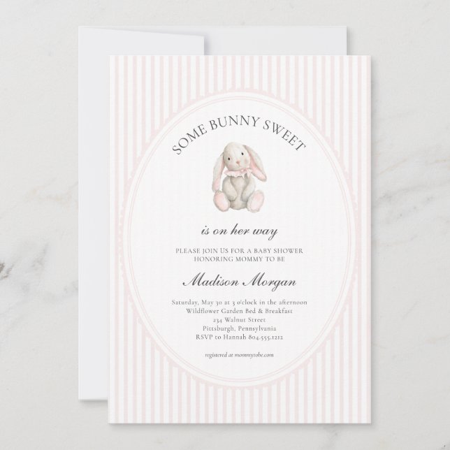 Some Bunny Sweet Pink Girl Baby Shower  Invitation (Front)