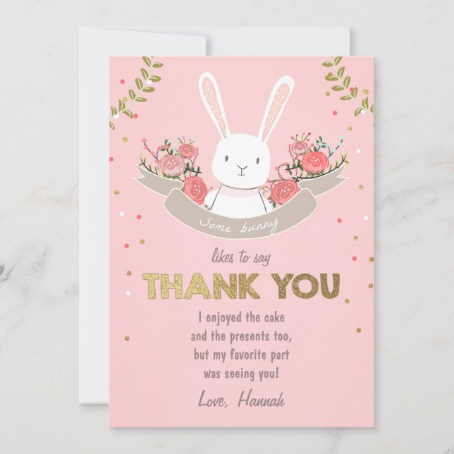 Some Bunny Thank You Card Birthday Girl Pink Gold (Front)