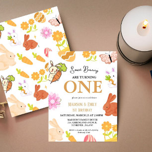 Some Bunny Turning One  Bunny 1st Birthday Party Invitation