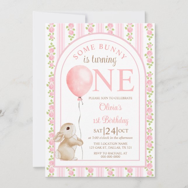 Some Bunny Vintage Rabbit 1st Birthday Invitation (Front)