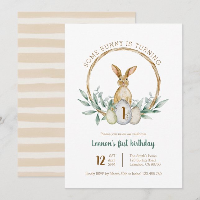 Some Bunny Watercolor Wreath Invitation (Front/Back)