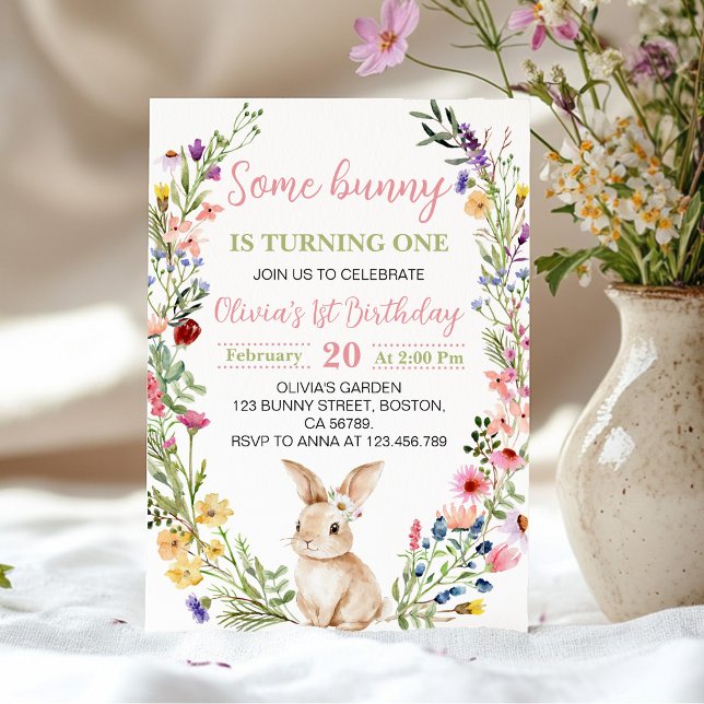 Some Bunny Wildflower Bloom Girl Birthday Invitation (Creator Uploaded)